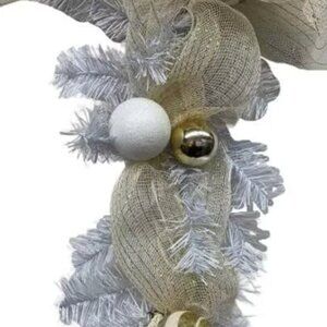 Christmas Holiday Wreath with Shimmering Silver and Gold Ball Ornaments Decor